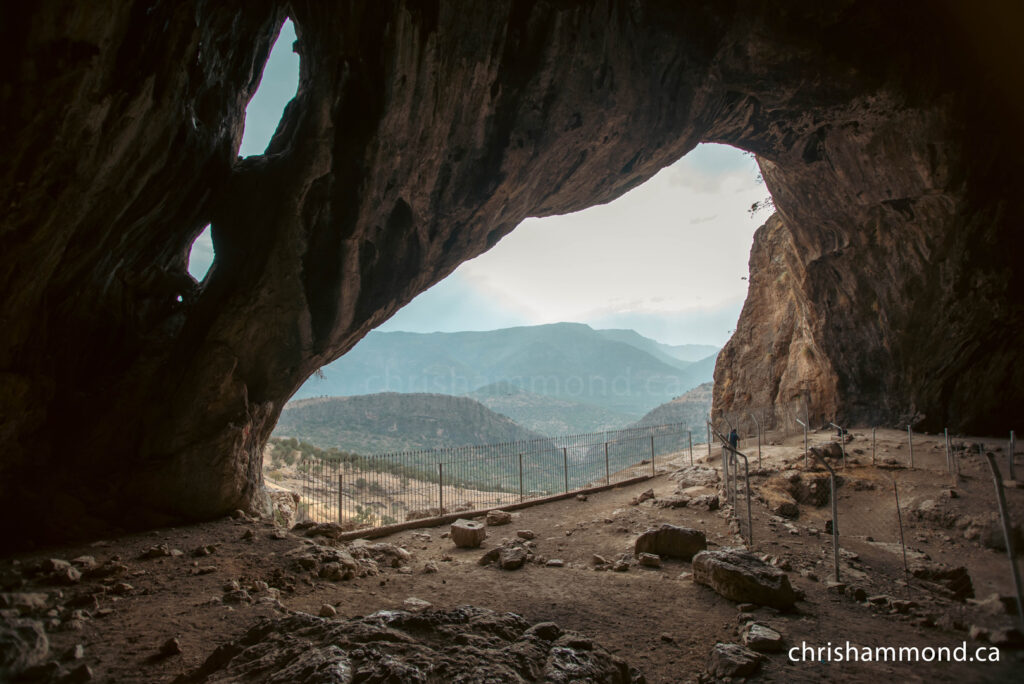 Shanidar Cave View from within Shanidar Cave looking outward towards the southern valley. In the distance flows the Great Zab river.