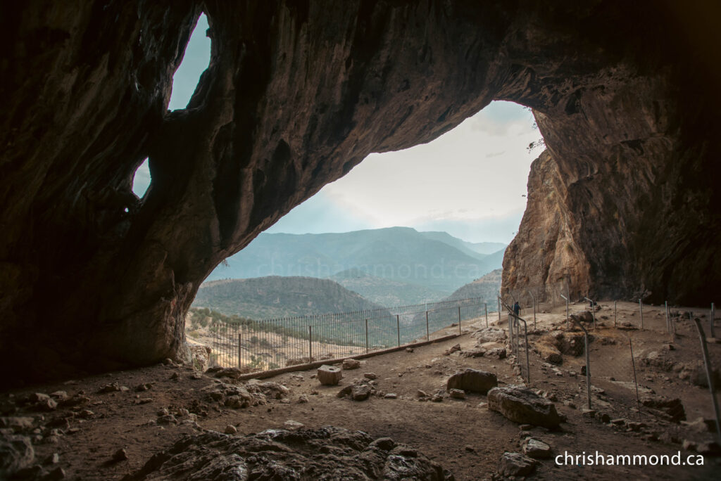 View from within Shanidar Cave looking outward towards the southern valley. In the distance flows the Great Zab river.