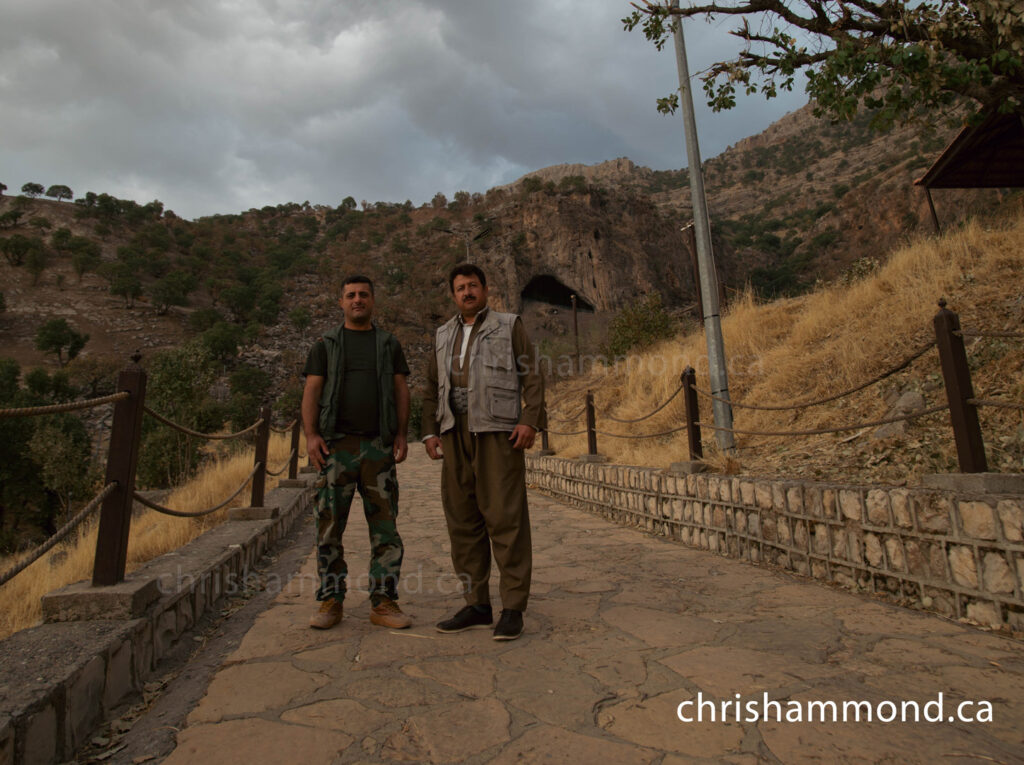 Friendly Peshmerga greeting me on my walk down from the cave.