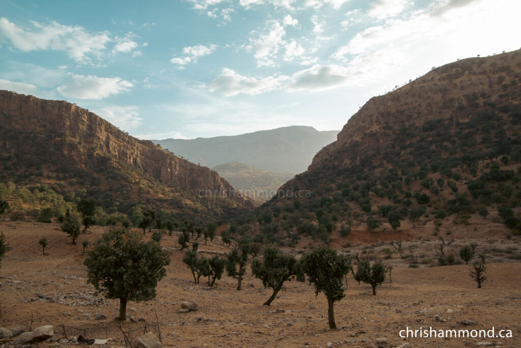 The valley just south of Shanidar Cave and Bradoast Mountain. Small oak trees are observed with most of the grass surrounding dried out. Each spring, this area comes alive with green grass and some wild flowers; however, by autumn, everything has dried out due to arid climactic conditions through the summer.